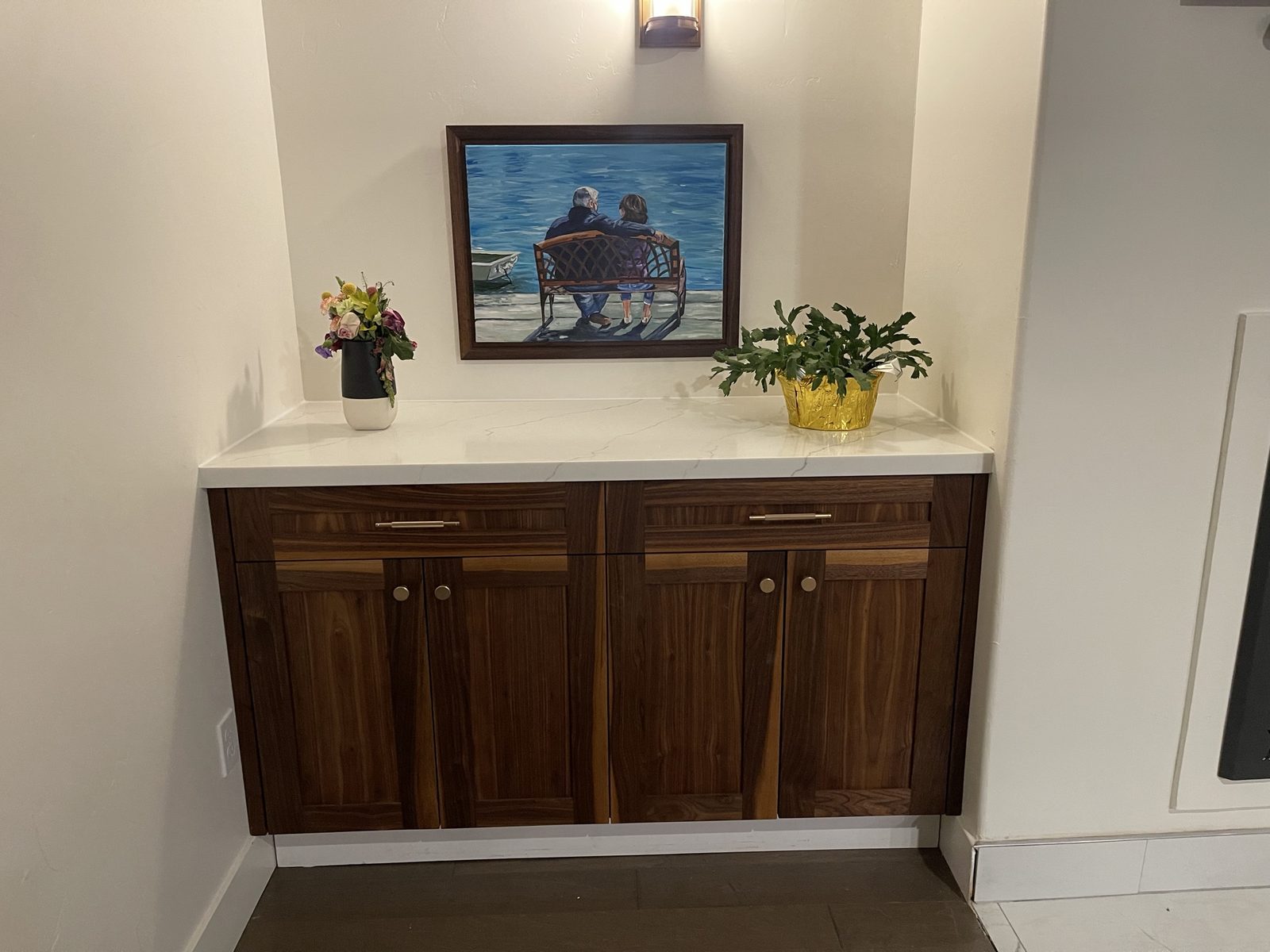 Built-in walnut buffet cabinetry